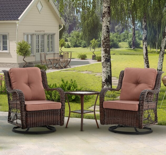 Комплект с вращающимися креслами-качалками из искусственного ротанга Риво Дуэт (Rivo Duet) (цвет: кофе) (подушки: коричневые) - вид 2 миниатюра