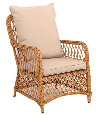 Кресло из искусственного ротанга Мелия (Melia armchair) (цвет: карамель) (подушка: бежевая)