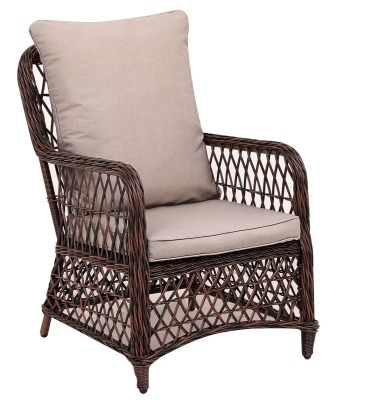 Кресло из искусственного ротанга Мелия (Melia armchair) (цвет: кофе) (подушка: бежевая)